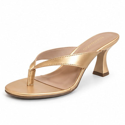 Mule de dedo Rosamango Betty Slim dourado light com salto taça